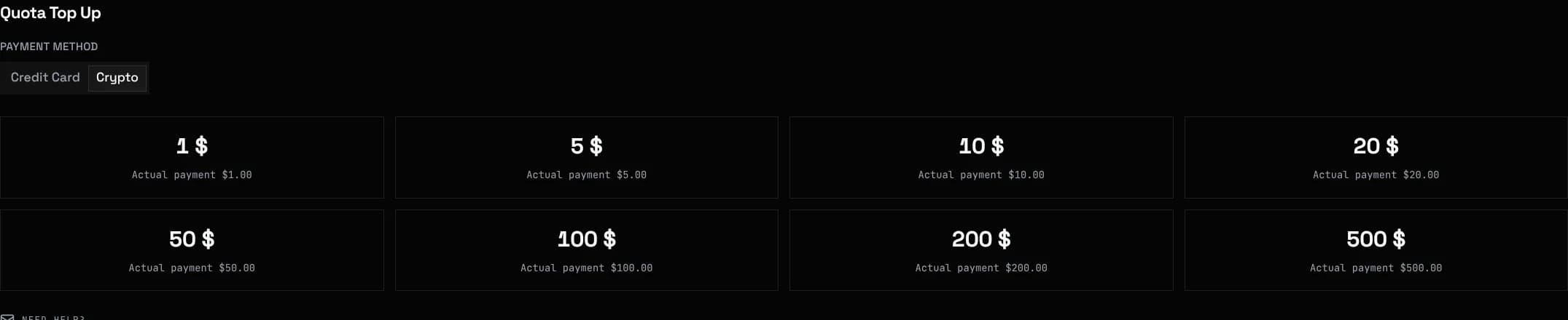 Billing ページのチャージオプション
